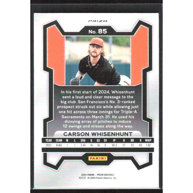 Carson Whisenhunt 2024 Panini Prizm Blue Ice Prizms #85 San Francisco Giants