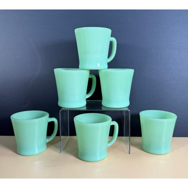 Set of 6 Fire King Jadeite D-Handle Mugs 3.5" Vintage Milk Glass Coffee Cups