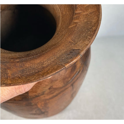 Vintage Handmade Wooden Pot Urn Blue Splatter 8.5"