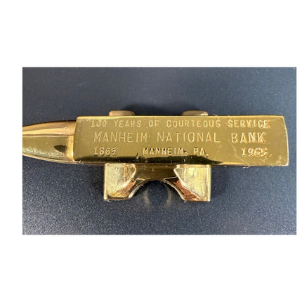 Manheim Bank Brass Anvil 100th Anniversary 1865-1965 Paperweight