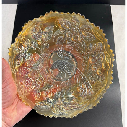 Antique Fenton “Peacock and Urn” Carnival Glass 9" Ruffled Plate