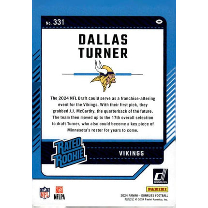 Dallas Turner 2024 Donruss #331 RC Minnesota Vikings