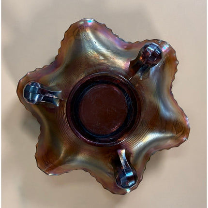 Fenton Carnival Glass Little Fishes 6" Amethyst Candy Bowl
