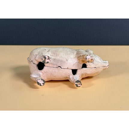 Vintage Cast Iron Pig Still Bank Rustic Farmhouse Figurine 4.25" All Original