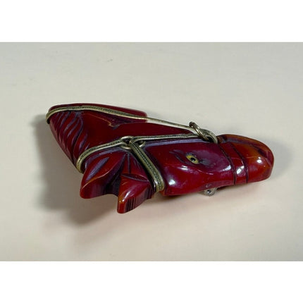 Bakelite Horse Brooch Brownish Red with Gold Trim 2.5" Vintage Pin Jewelry