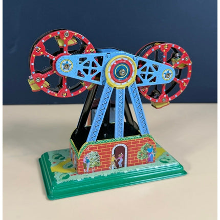Wind-Up Tin Litho Double Ferris Wheel Carnival Ride China MS434 OB Working