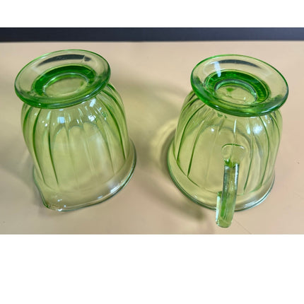 Federal Green Uranium Depression Glass Creamer & Sugar Set