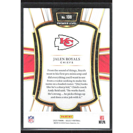 Jalen Royals 2025 Panini Select #108 RC Kansas City Chiefs
