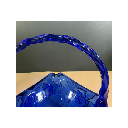 Fenton Cobalt Blue Glass Basket Vintage Art Glass