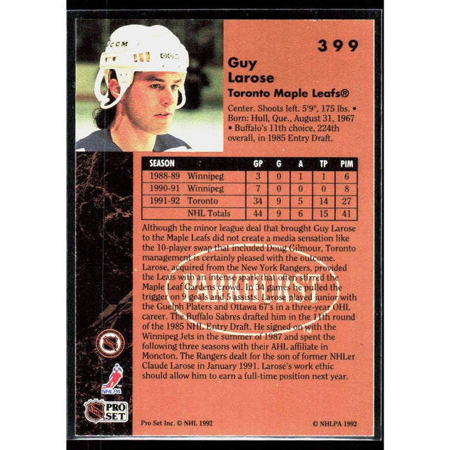 Guy Larose 1991-92 Parkhurst #399 RC Toronto Maple Leafs