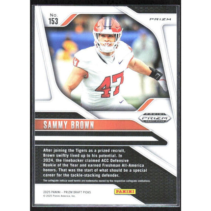 Sammy Brown 2025 Panini Prizm Draft Picks Prizms Gold Ice #153 Clemson Tigers