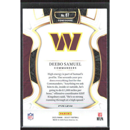 Deebo Samuel 2025 Panini Select Pink Prizm Shock #87 Washington Commanders
