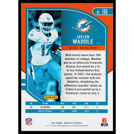 Jaylen Waddle 2021 Panini Absolute Retail #106 RC Miami Dolphins
