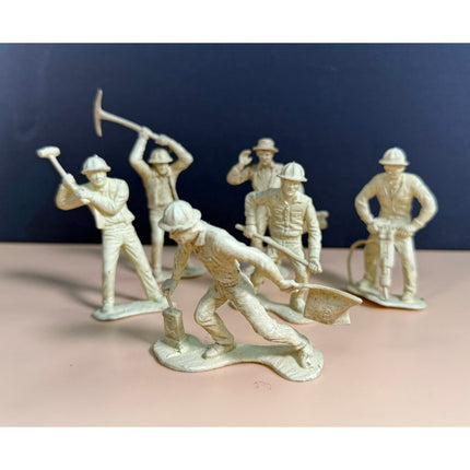 Marx 3" Plastic Construction Workers Group of 6 Vintage Toy Figures