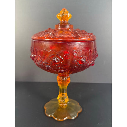 Fenton Cadmium Vintage Glass Amberina 8" Pedestal Compote Candy Dish w/Lid