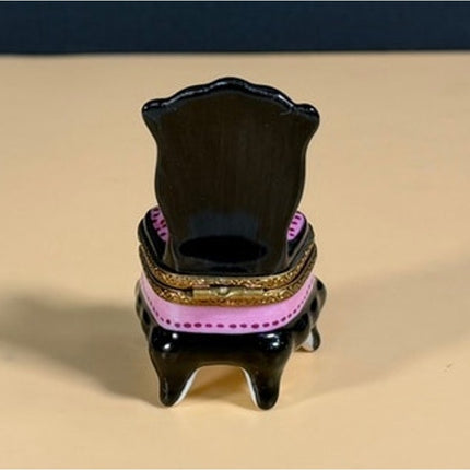 Limoges France Porcelain Cat Napping on Chair Figurine Hand Painted Trinket Box