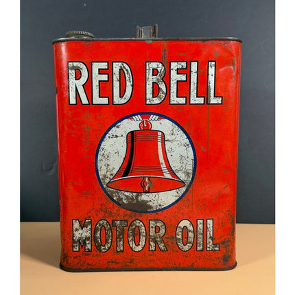 Vintage Red Bell Motor Oil 2 Gallon Can Gas Station Advertising Sign