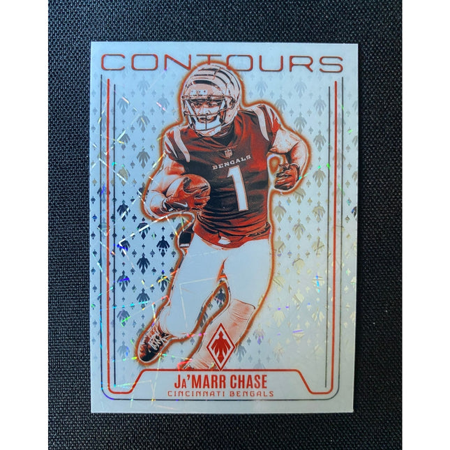 2024 Panini Phoenix Ja’Marr Chase #CON-JCE Contours Lazer Parallel Bengals