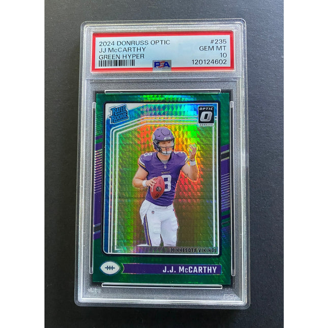 JJ McCarthy 2024 Optic 235 Vikings Rated Rookie Green Hyper PSA 10