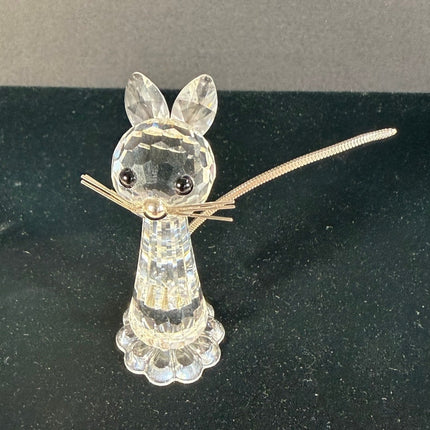 Swarovski Crystal Tall Cat Figurine Metal Tail & Whiskers Signed 3”