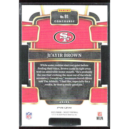 Ji'Ayir Brown 2023 Panini Select Red and Yellow Prizms Die Cuts #91 RC 49ers
