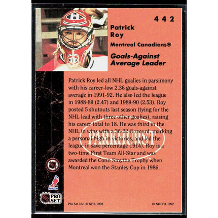 Patrick Roy 1991-92 Parkhurst #442 Montreal Canadiens