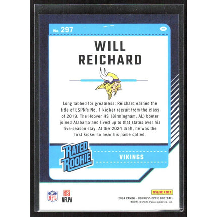 Will Reichard 2024 Donruss Optic #297 RC Minnesota Vikings