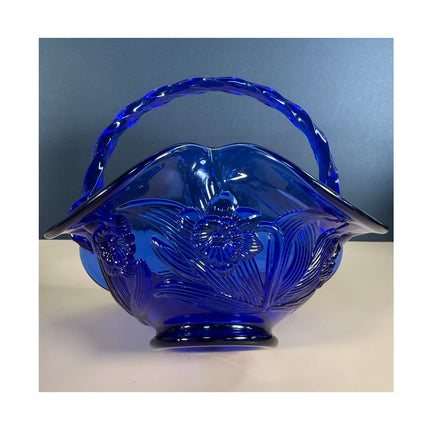 Fenton Cobalt Blue Glass Basket Vintage Art Glass