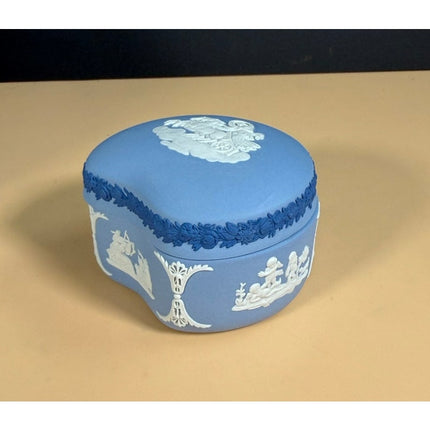 Wedgwood Blue Bean Box J1018 with Original Box 3" Jasperware Trinket Box
