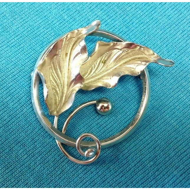 Vintage C.R. Co. 12K Gold Filled Silvertone 1 1/4" Leaf Design Brooch