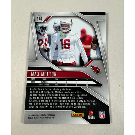 2024 Panini Prizm Max Melton RC #376 Rookie Card Arizona Cardinals