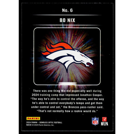Bo Nix 2024 Donruss Optic Light It Up #6 Denver Broncos