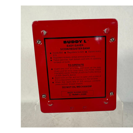 Vintage Buddy L Easy Saver Red Tin Toy Cash Register Coin Bank