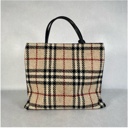 Burberry Plaid Wool Tote with Dust Bag  Entrupy Authentication MSRP $350