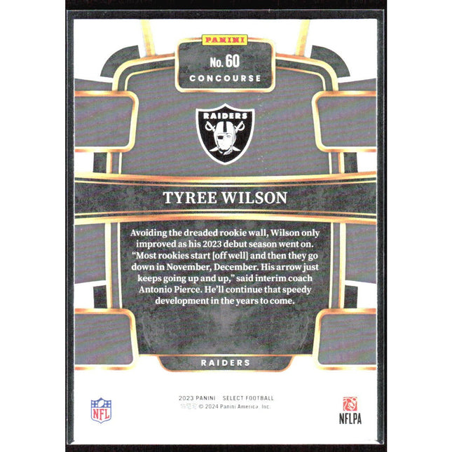 Tyree Wilson 2023 Panini Select #60 RC Las Vegas Raiders