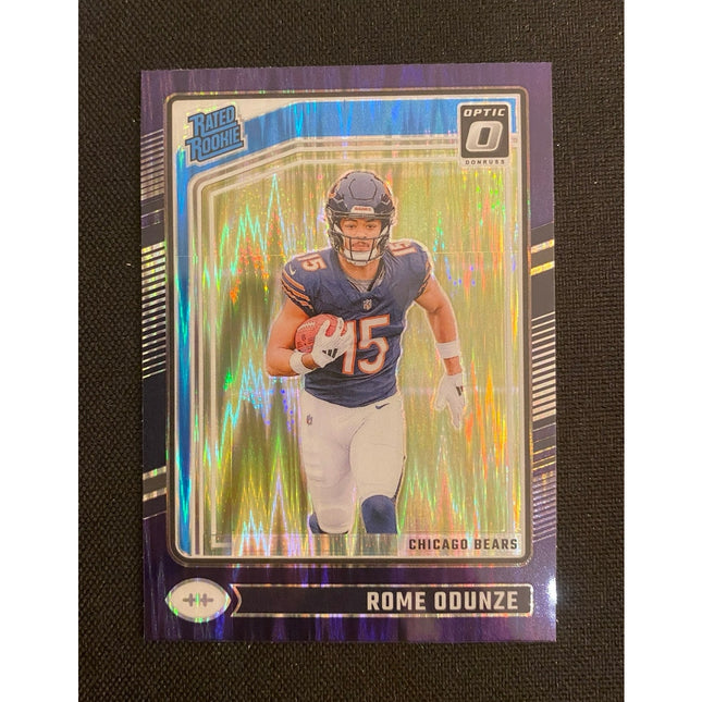 Rome Odunze 2024 Donruss Optic #286 RC Rated Rookie Purple Shock Bears