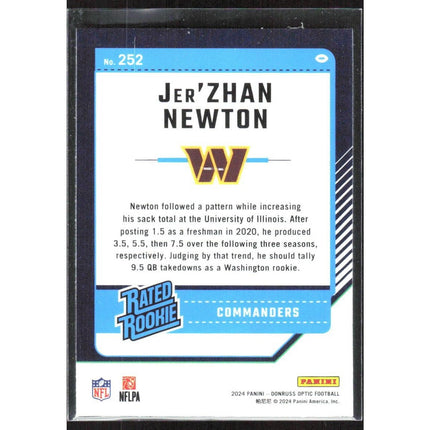 Jer'Zhan Newton 2024 Donruss Optic #252 RC Washington Commanders