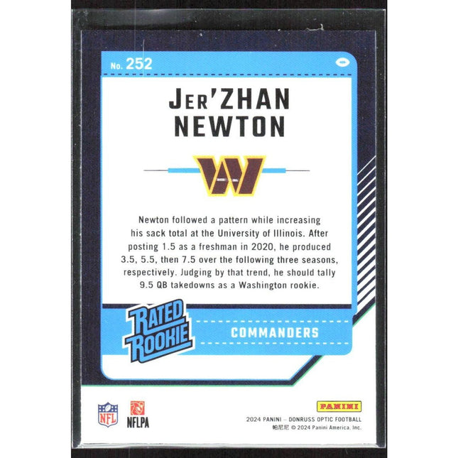 Jer'Zhan Newton 2024 Donruss Optic #252 RC Washington Commanders