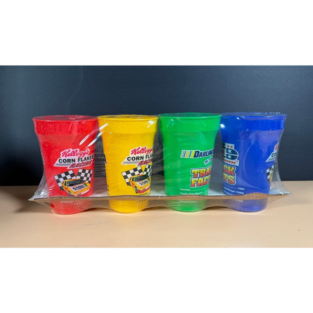 Vintage Kellogg’s Corn Flakes Multi-Color Race Track Plastic Tumblers Cup Sealed