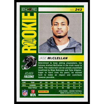 Jase McClellan 2024 Panini Encore #243 RC Atlanta Falcons
