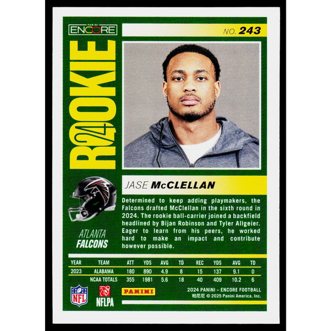 Jase McClellan 2024 Panini Encore #243 RC Atlanta Falcons