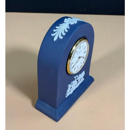 Wedgwood Blue Jasperware Clock with Original Box 3.25" Mantel Desk Clock