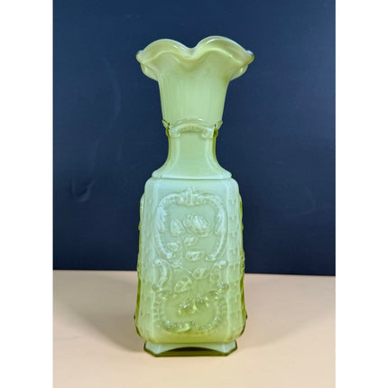 Imperial Glass Mephistopheles 8.5" Vase Vintage Green White Milk Art Glass