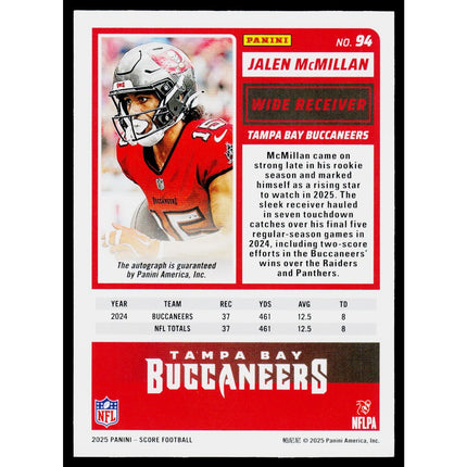 Jalen McMillan 2025 Score #94 RC,Auto Tampa Bay Buccaneers
