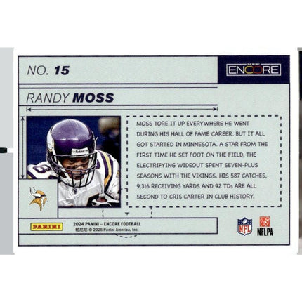 Randy Moss 2024 Panini Encore Blue Prints #15 Minnesota Vikings