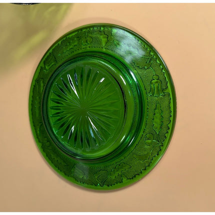 US Glass Green Gold Covered Butter Dish Vintage Pressed Glass