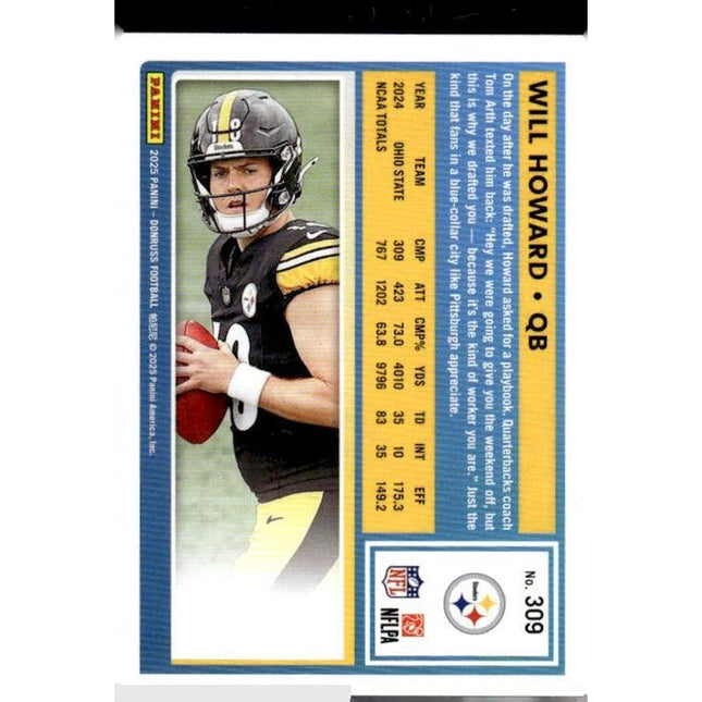 Will Howard 2025 Donruss Press Proofs Blue #309 RC Pittsburgh Steelers