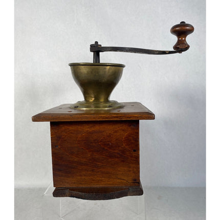 Antique Wooden Inlaid Coffee Grinder – Early 20th Century Hand-Crank Mill