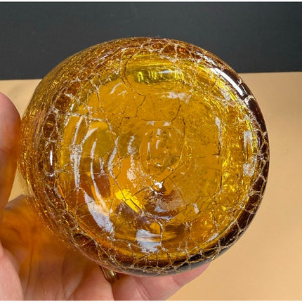 Yellow Crackle Glass Decanter with Stopper 9.5" Decorative Glass Bottle