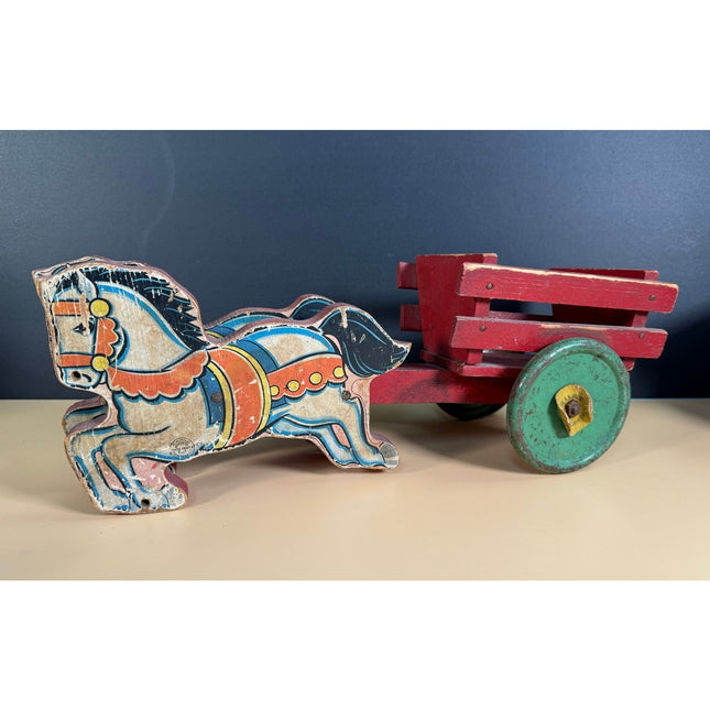 N.N. Hill Brass Co. Horse and Wagon Pull Toy Vintage Wooden Toy Collectible